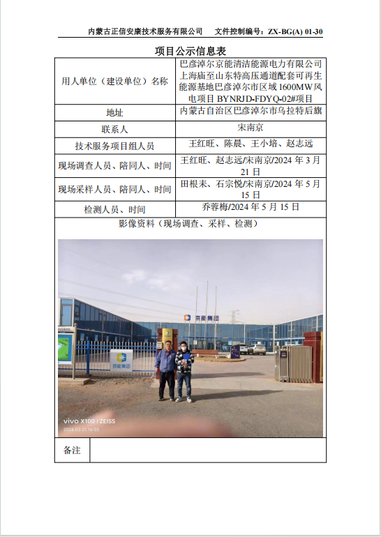巴彥淖爾京能清潔能源電力有限公司 上海廟至山東特高壓通道配套可再生 能源基地巴彥淖爾市區域1600MW風 電項目 BYNRJD-FDYQ-02#項目控評
